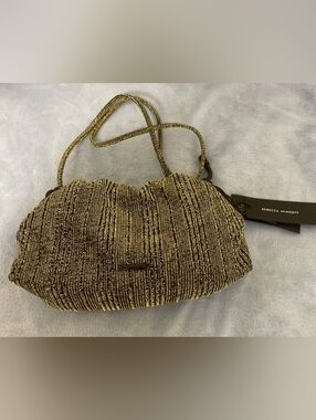 NWT REBECCA MINKOFF Gold Tied Up Clutch And Shoulder Bag With Drawstring Closure